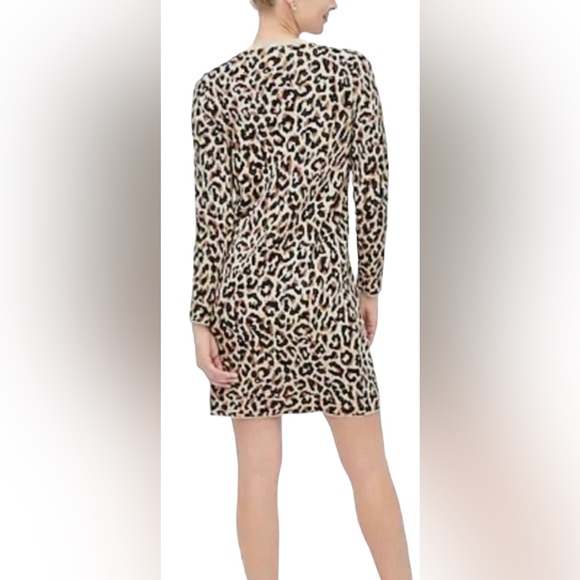 J Crew Black Brown Tan Leopard Animal Print Long Sleeve Sweater Dress Size S - Picture 2 of 11